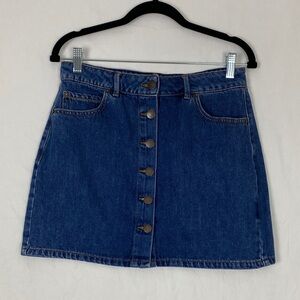 Garage Denim Mini Skirt Button Front Blue Jean Skirt
